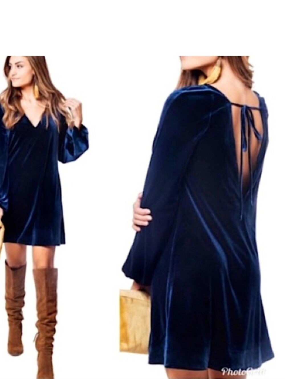 Free People Misha Velvet V Neck Mini Dress Sz S Midnight Blue Whimsigoth Party